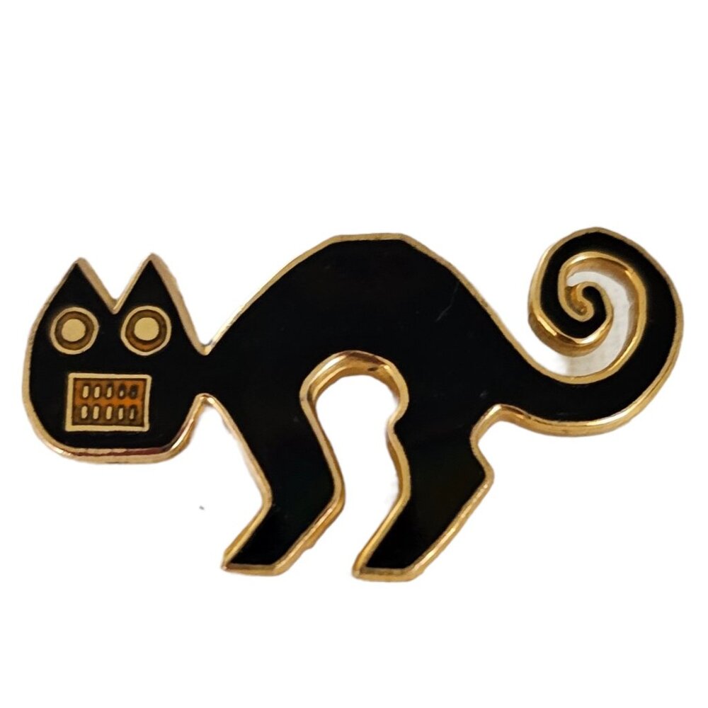 MMA Metropolitan Museum Of Art Black Enamel Cat Brooch Pin, Signed L203